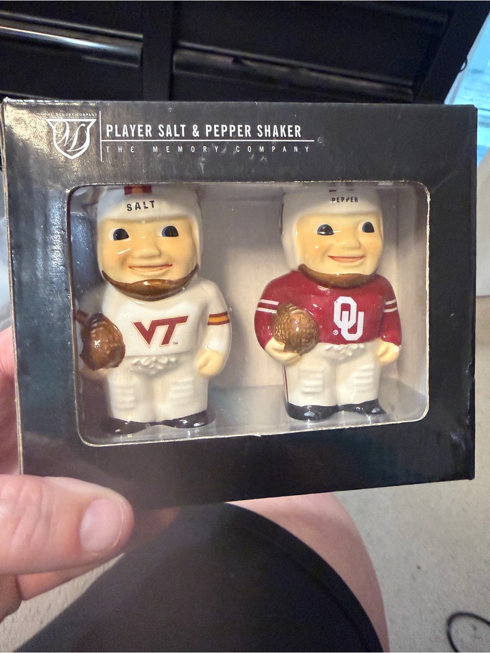 Collegiate Football Player Salt & Pepper Shakers - White & Crimson